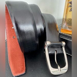 Cole Haan Black Leather Belt with Silver Buckle
FF
